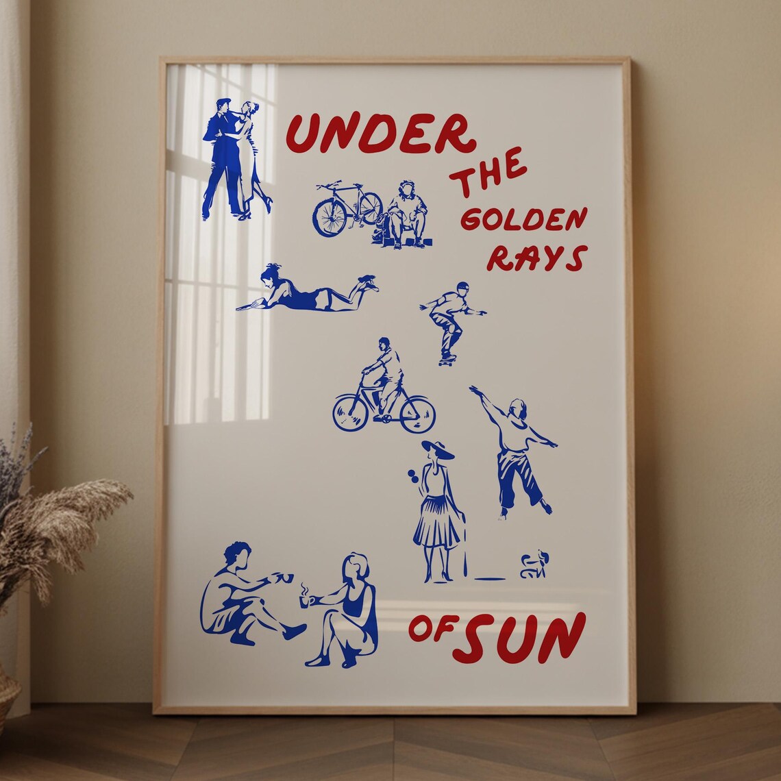 Under The Golden Rays Of Sun Red Blue Illustration Art Poster