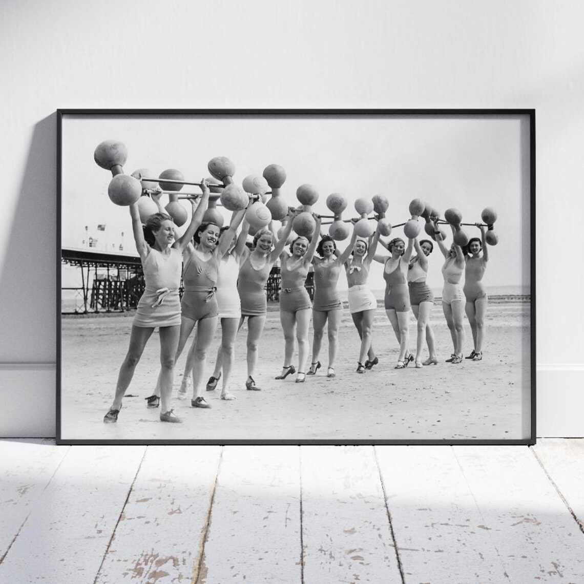 Vintage Woman Photo Fitness Barbell Beach Poster