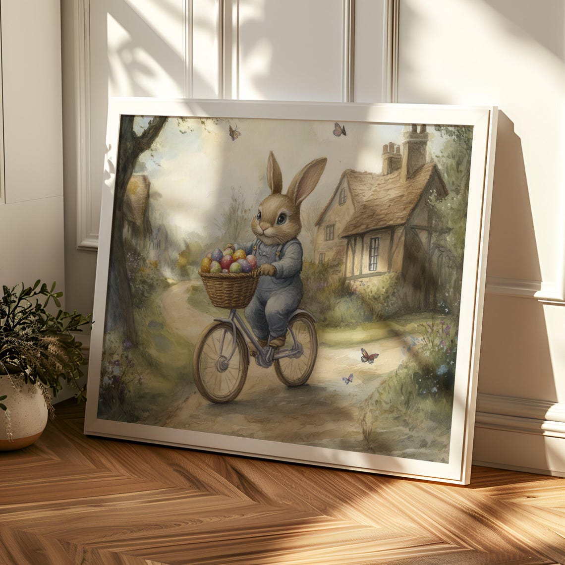 Bunny In Overalls Riding Bicycle With Easter Egg Basket Poster - Image 2