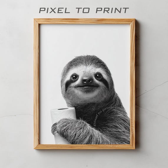 Sloth Bathroom Print Toilet Paper Animal Art