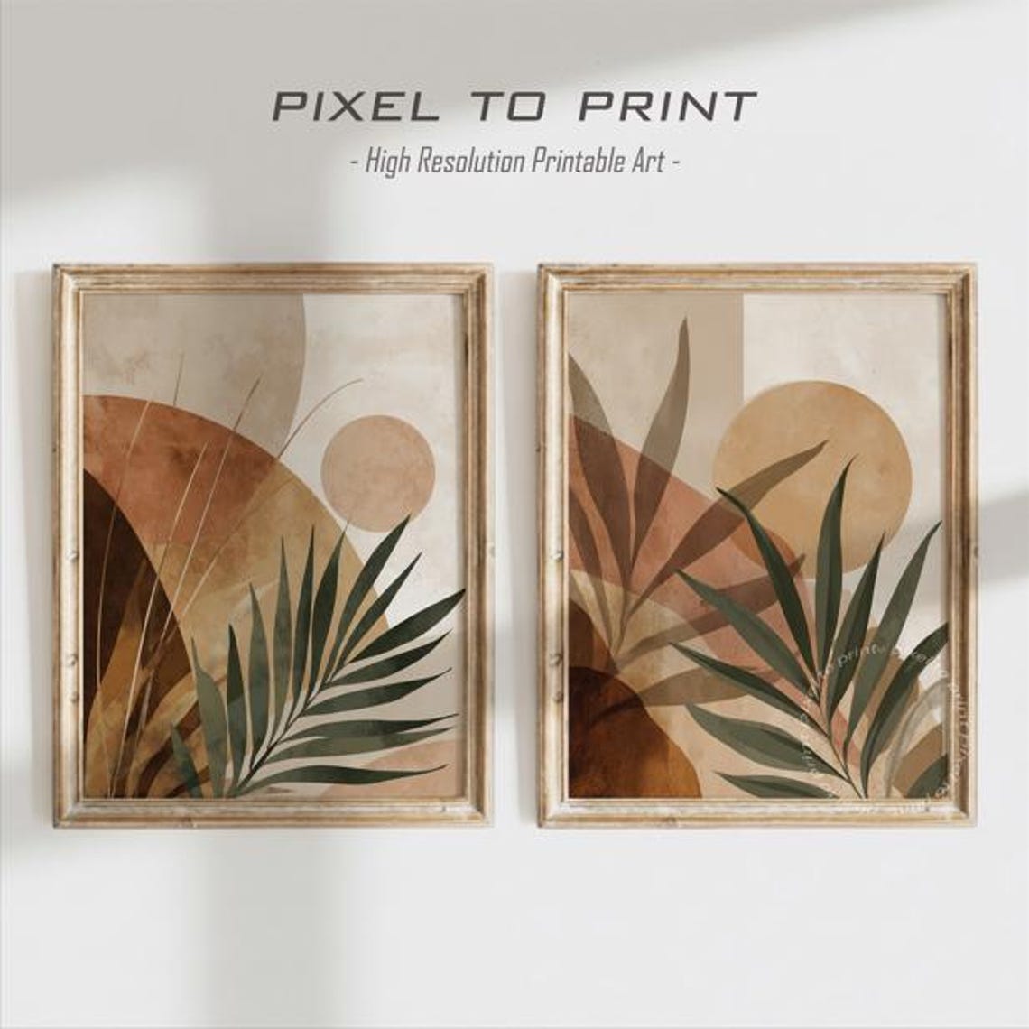 Boho Sun and Palm Leaves Abstract Earth Tones Modern Art Poster