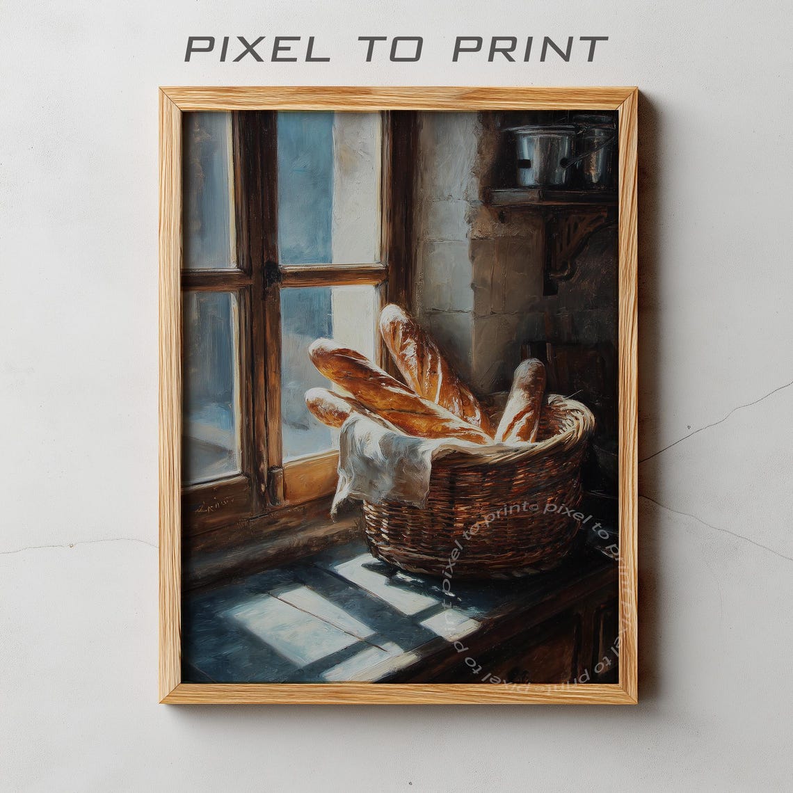 Baguette Basket By Sunlit Window Rustic French Bakery Poster