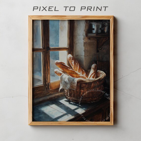 Baguette Basket By Sunlit Window Rustic French Bakery Poster