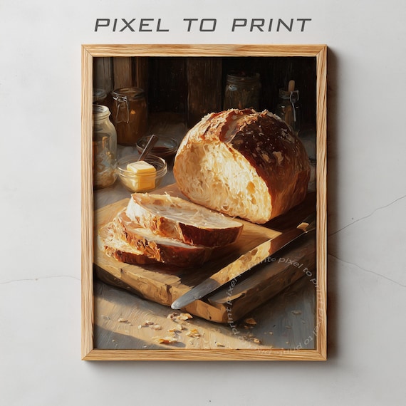 Sliced Rustic Bread With Rosemary Infused Olive Oil Watercolor Poster