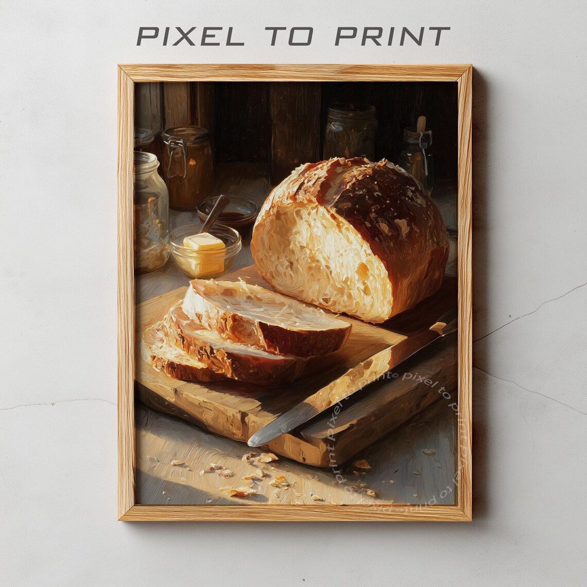 Sliced Rustic Bread With Rosemary Infused Olive Oil Watercolor Poster