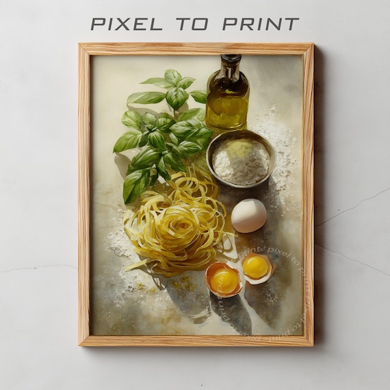 Fresh Pasta Making Ingredients Basil Olive Oil Watercolor Poster