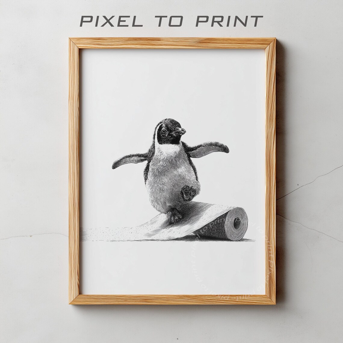 Penguin Bathroom Art Surfing Toilet Paper Roll Funny Wall Poster
