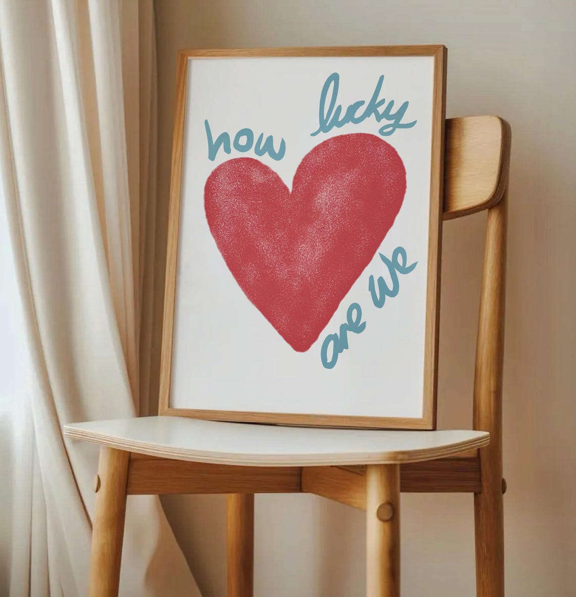 How Lucky Are We Red Heart Trendy Minimalist Quote Print for Dorm