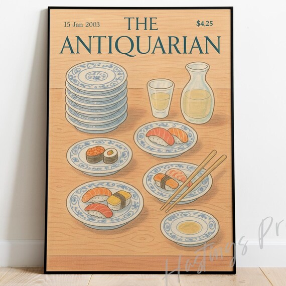 The Antiquarian 2003 Sushi Spread Japanese Food Magazine Cover Art Poster
