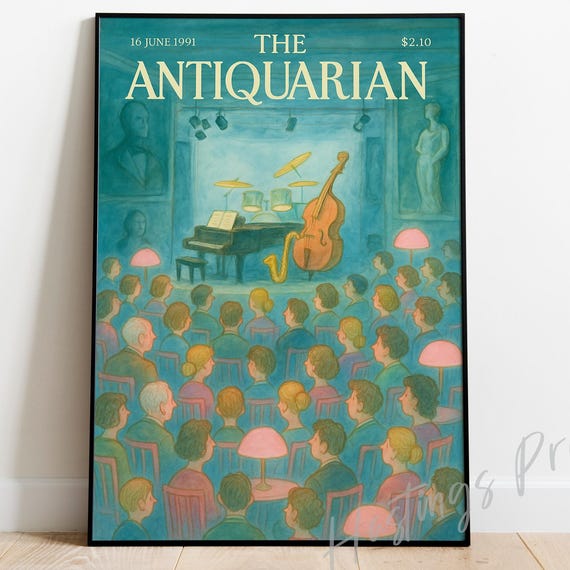 New Yorker Style Vintage Magazine Cover The Antiquarian Collectible Print Jazz Bar