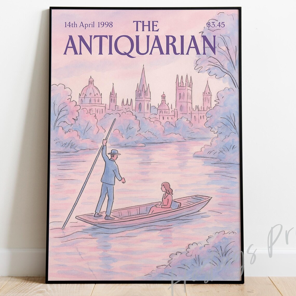 The Antiquarian Punting River Spires Domes Skyline Magazine Cover Poster