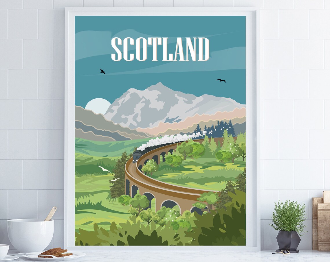 Scotland Travel Poster, Mountain Landscape Art Print