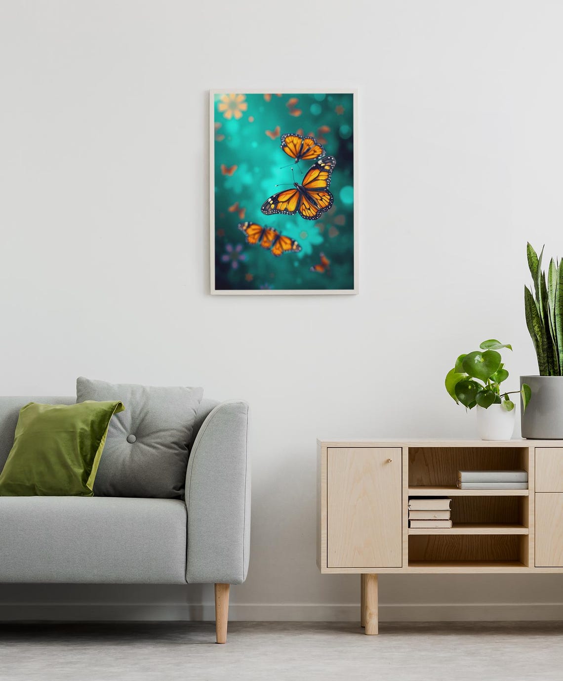 Butterflies Green Monarch Butterfly, Surrealistic Painting - Image 3