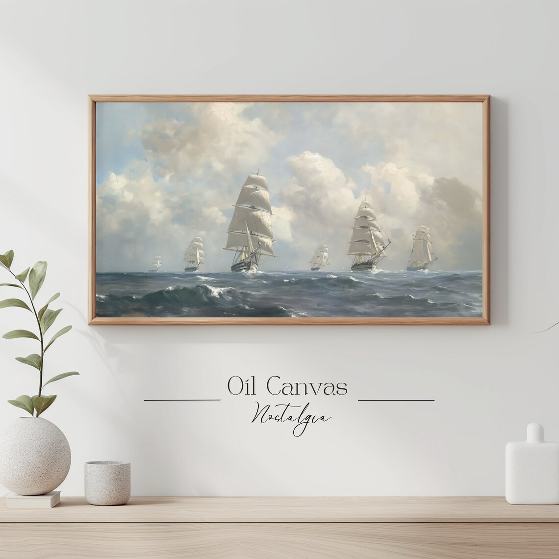 Frame Tv Art Vintage Nautical Oil Painting Summer Sea Art Boat Art Ocean Frame Tv Art Blue Nautical Seascape - Image 3