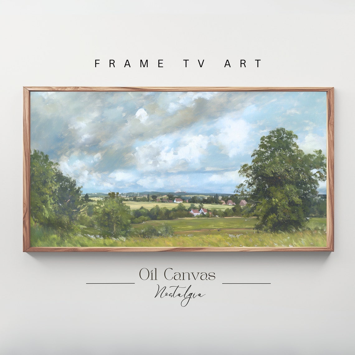 Summer Landscape Oil Painting Frame Tv Art Vintage Country Farmhouse Wall Decor