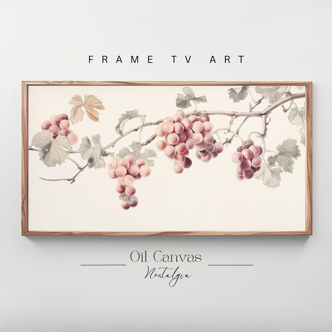 Rustic Neutral Grapes Tree Sketch Frame Tv Art Vintage Farmhouse Kitchen Art Decor Instant
