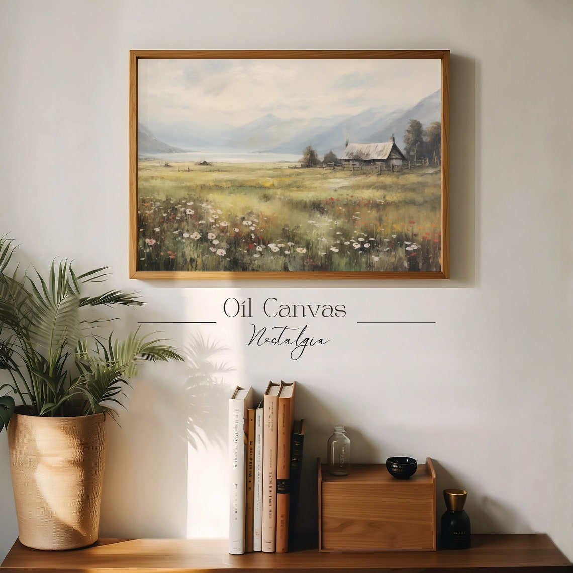Rustic Mountain Landscape Wall Art Vintage Nature Mountain Oil Painting Rustic Cabin Decor - Image 3