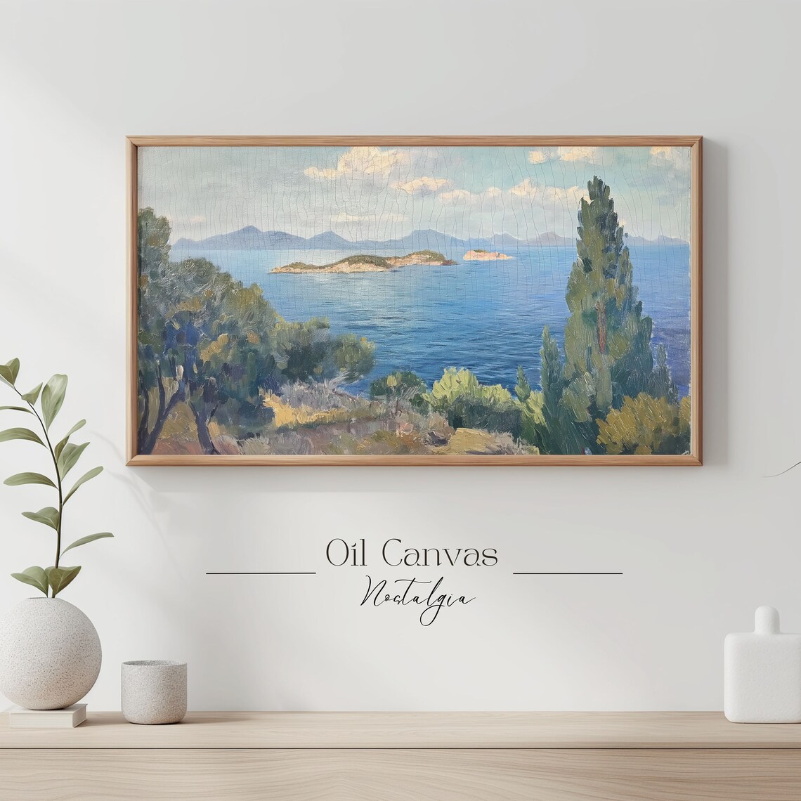 Frame Tv Art Vintage Beach Oil Painting Summer Sea Art Ocean Frame Tv Art Costal Landscape Blue Nautical Seascape - Image 3