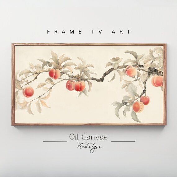 Rustic Neutral Peaches Tree Sketch Frame Tv Art Vintage Farmhouse Kitchen Art Decor Instant
