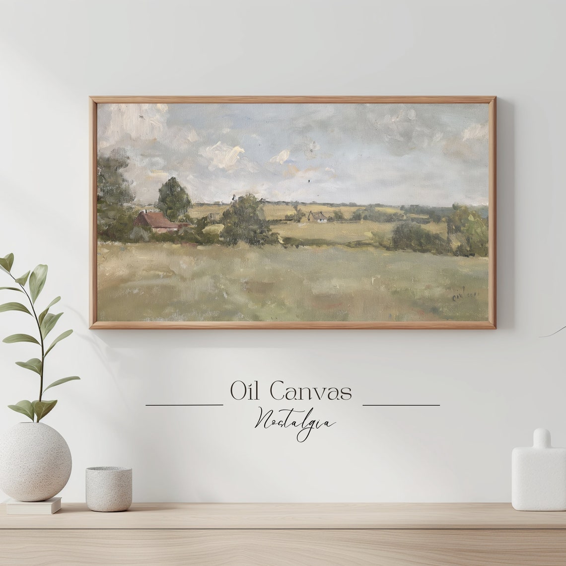 Muted Green Landscape Frame Tv Art Countryside Landscape Soft Tone Field Farmhouse Decor - Image 3