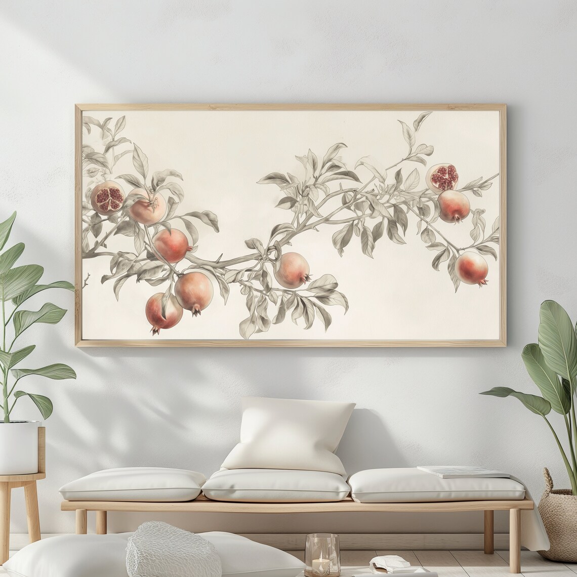 Rustic Neutral Pomegranate Tree Sketch Frame Tv Art Vintage Farmhouse Kitchen Art Decor Instant - Image 2
