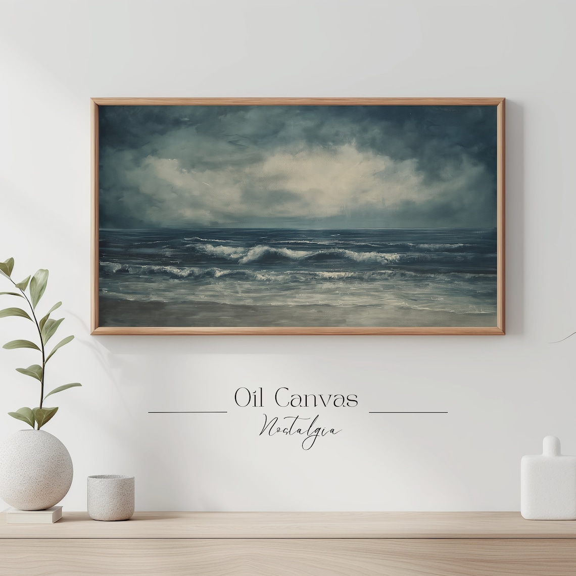 Moody Dark Teal Ocean Waves Storm Cloud Abstract Seascape Art Print - Image 3