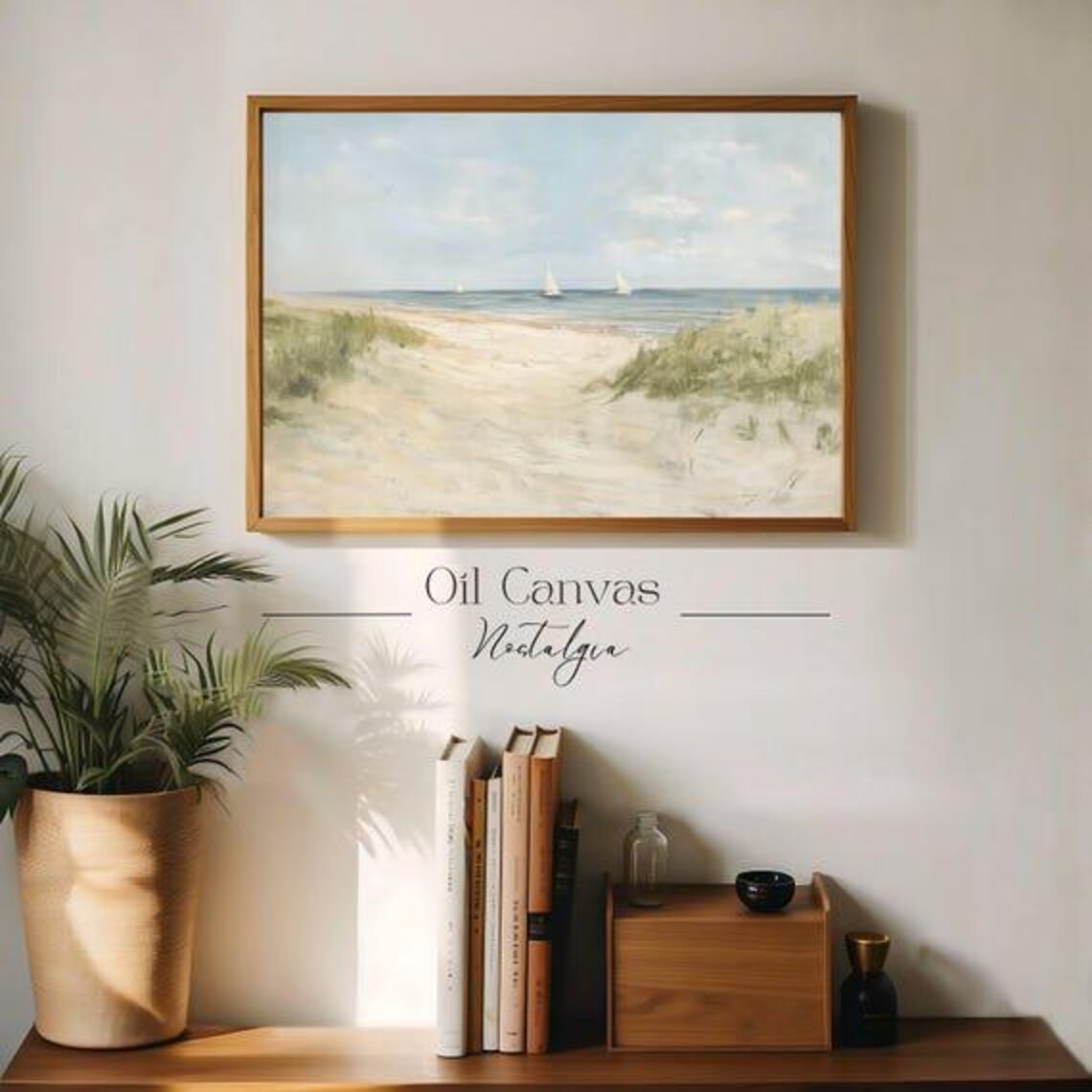 Wall Art Vintage Beach Oil Painting Summer Sea Art Ocean Costal Landscape Blue Nautical Seascape - Image 3
