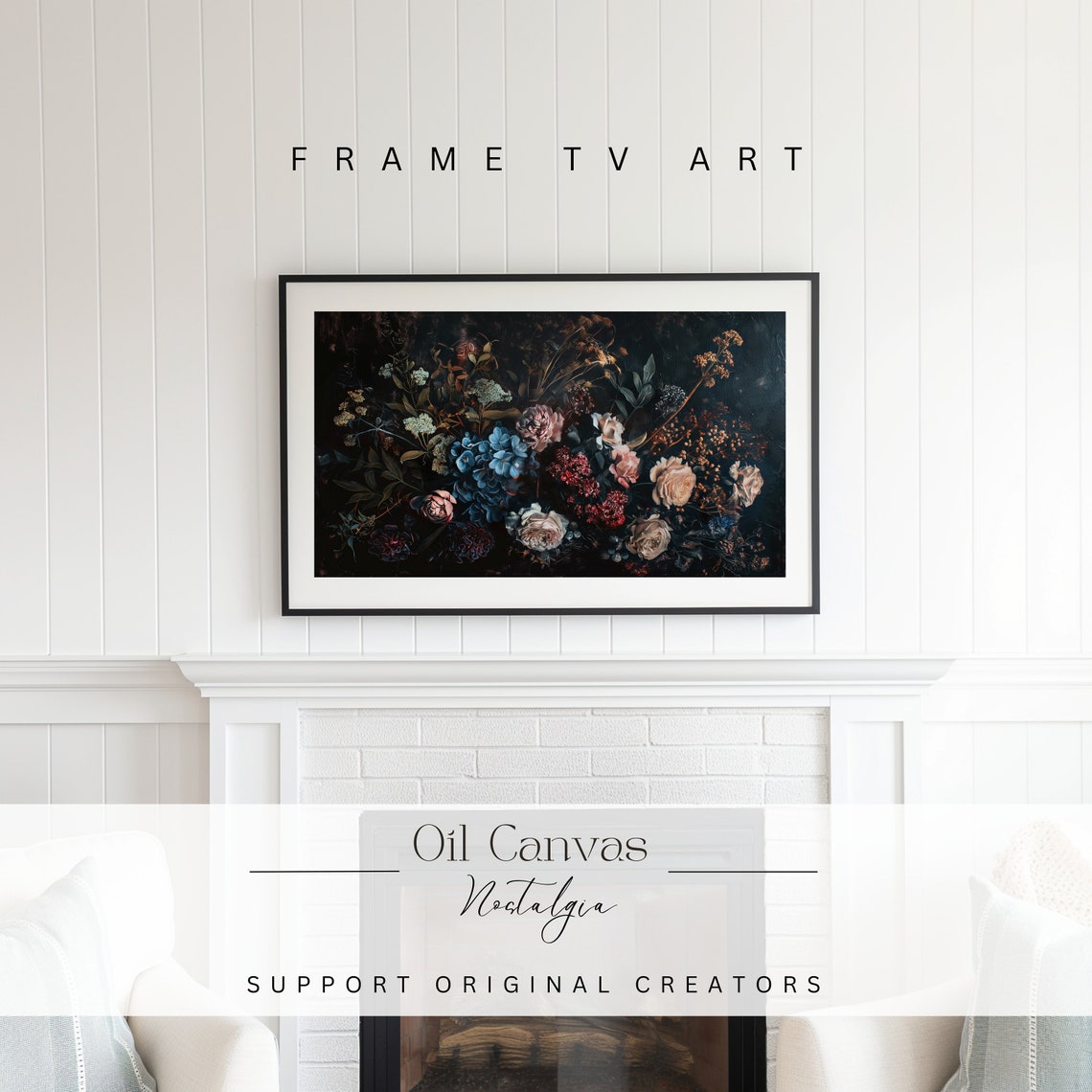 Moody Vintage Flower Frame Tv Art Dark Floral Still Life Oil Painting Botanical Antique Art Halloween Decor - Image 2