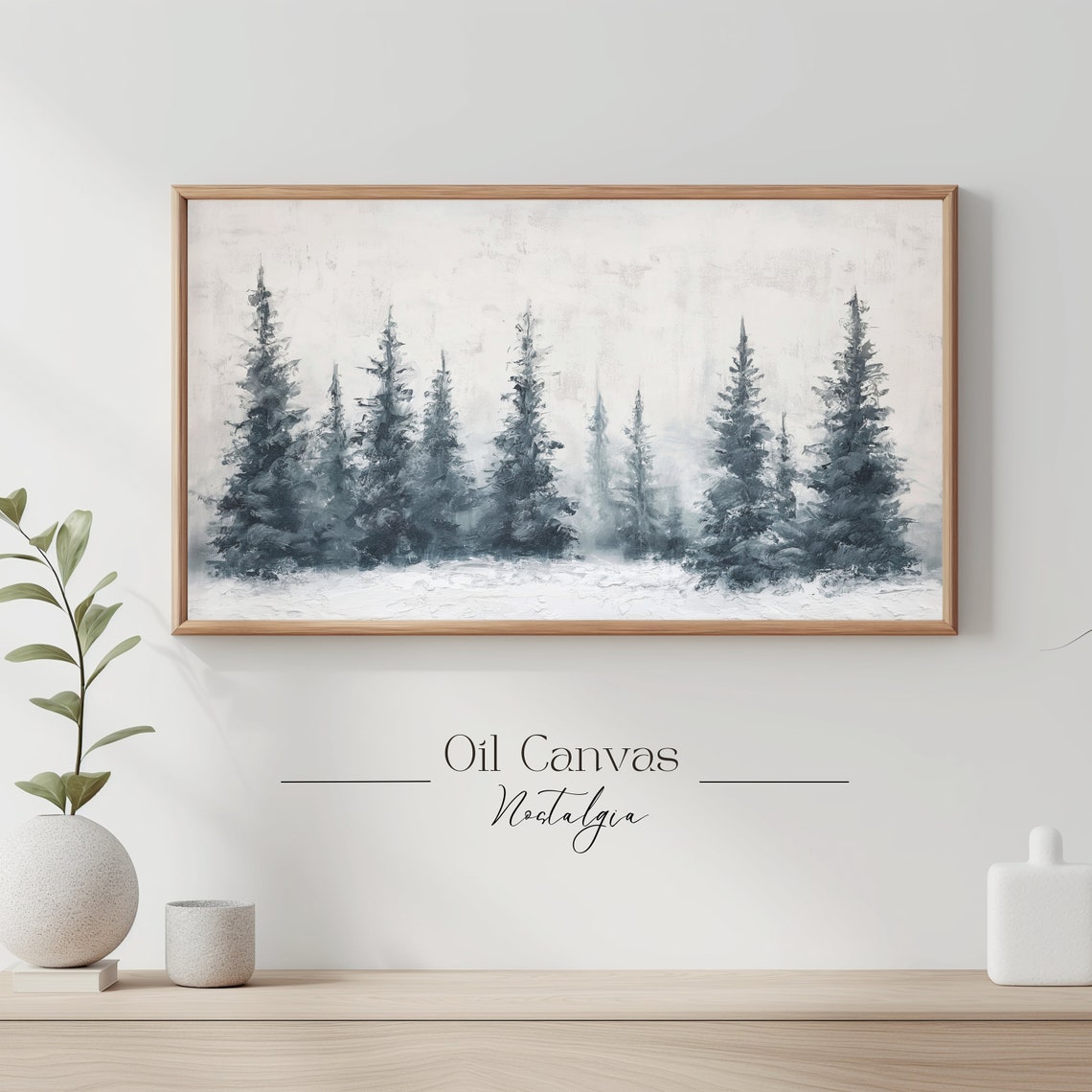 Snowy Pine Forest Row Frosted Evergreens White Winter Minimal Poster - Image 3
