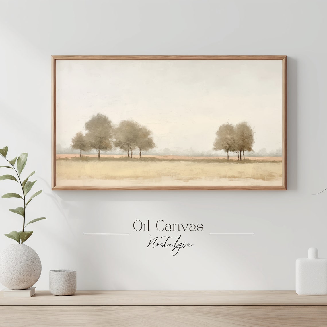 Golden Hazy Field Tree Clusters Soft Neutral Country Morning Wall Art - Image 3