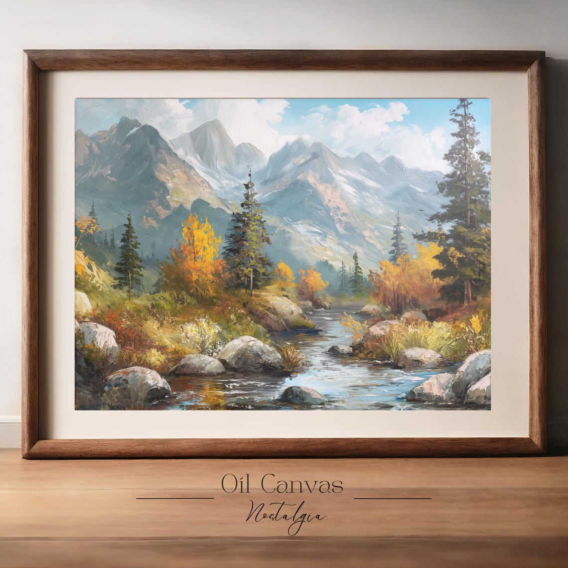 Mountain Landscape Wall Art Moody Oil Painting Neutral Colours Rustic Scenery Farmhouse Decor - Image 2