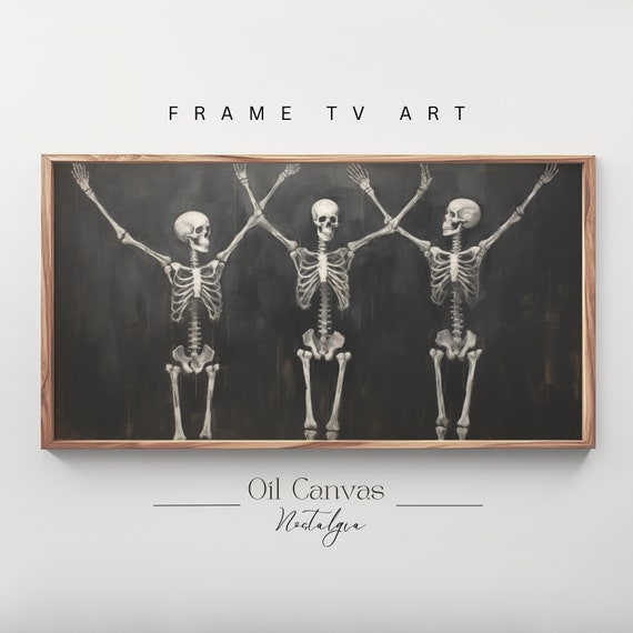 Halloween Frame Tv Art Funny Skeleton Painting Spooky Moody Decor