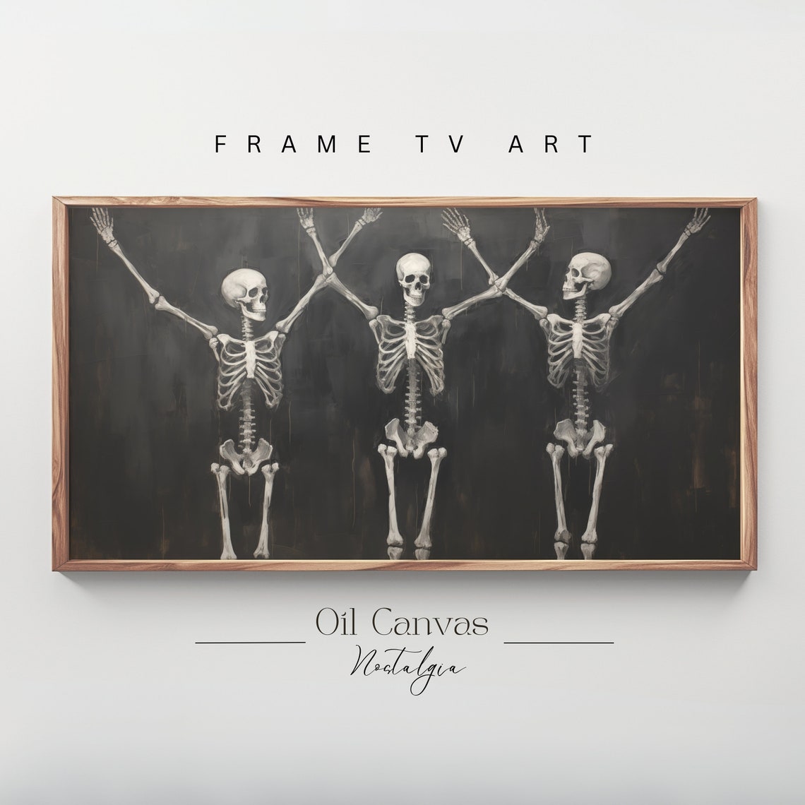 Halloween Frame Tv Art Funny Skeleton Painting Spooky Moody Decor