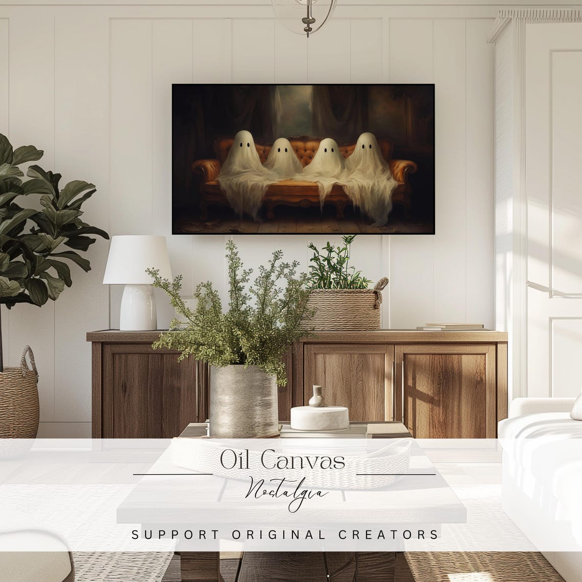 Cute Ghosts Vintage Couch Dark Moody Funny Halloween Wall Art Poster - Image 3