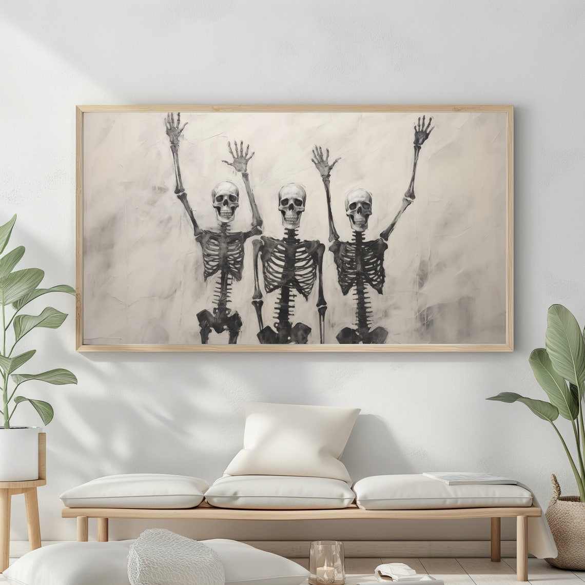 Halloween Frame Tv Art Funny Skeleton Painting Spooky Moody Decor - Image 2