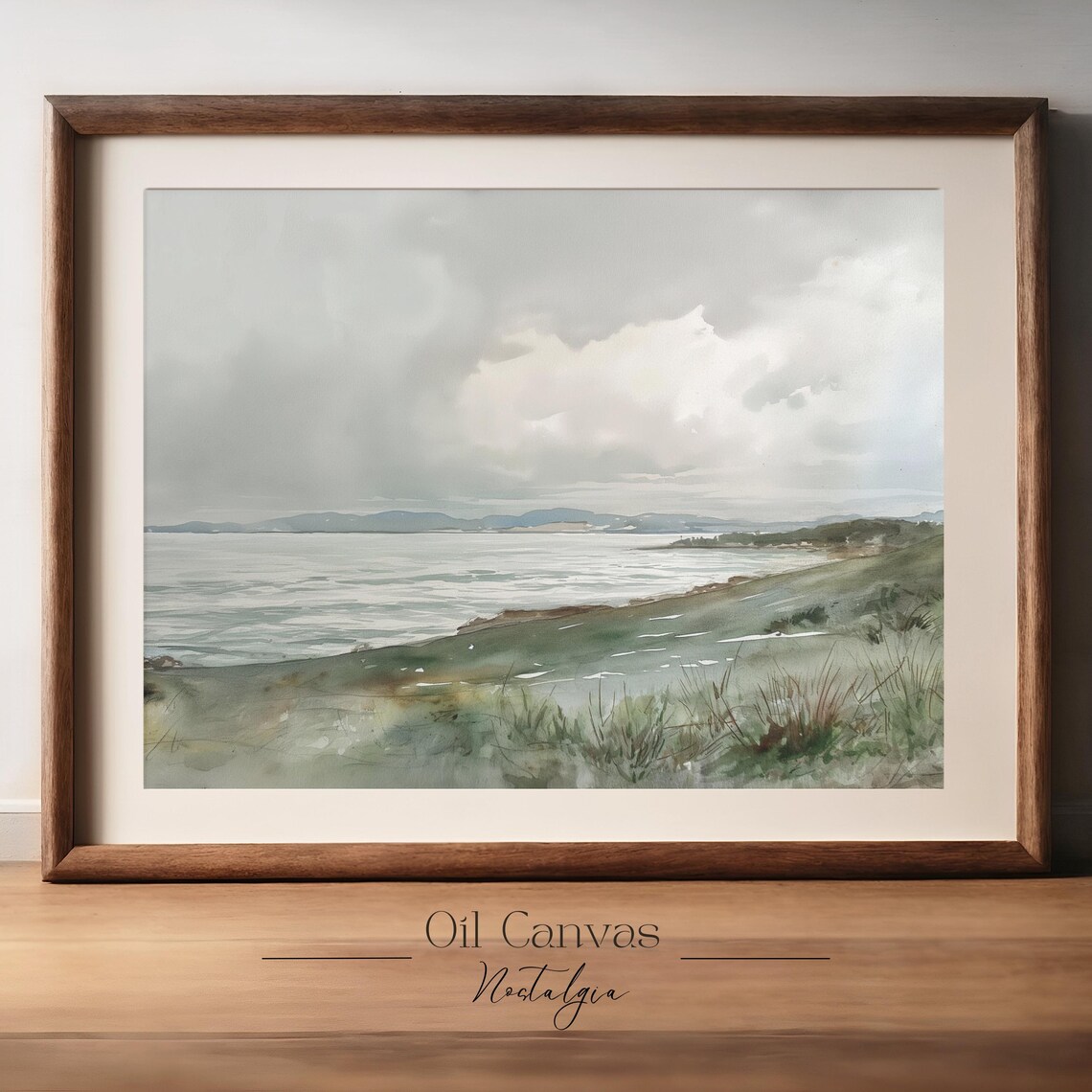 Wall Art Vintage Beach Watercolour Painting Summer Sea Art Moody Landscape Muted Colours Nautical Seascape - Image 2
