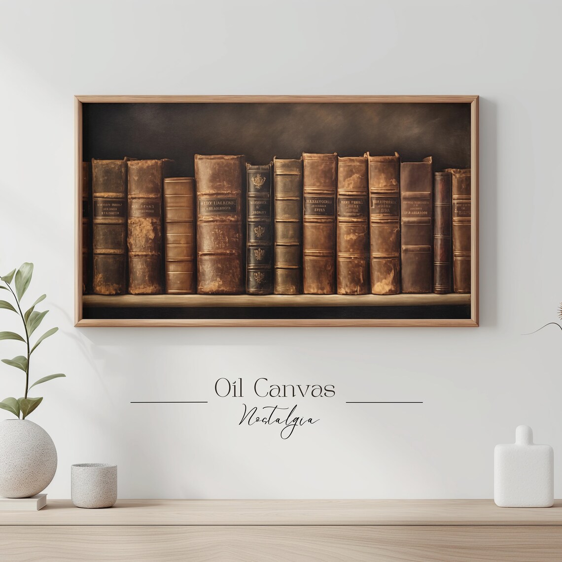 Antique Leather Books Shelf Dark Academia Vintage Library Rustic Wall Art Poster - Image 3