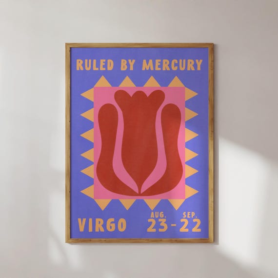 Virgo Flower Poster Astrology Retro Wall Art Colorful Maximalist Zodiac Sign Print Pink Blue Home Decor Scandinavian Sun Sign Gift