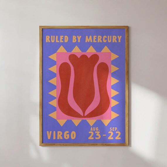 Virgo Zodiac Tulip Poster Ruled By Mercury Retro Astrology Print