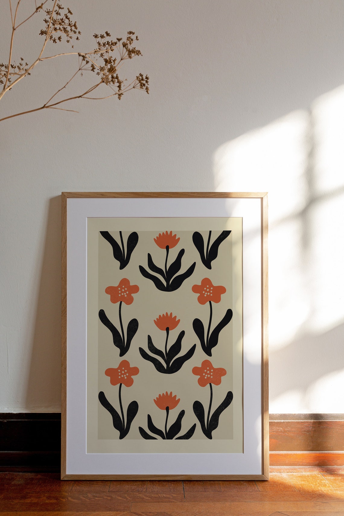 Poppy Wildflower Black Leaf Retro Botanical Flower Pattern Art Poster - Image 2