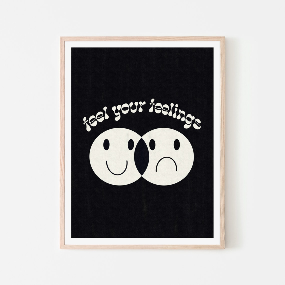 Feel Your Feelings Happy Sad Faces Groovy Quote Minimalist Art Poster - Image 3