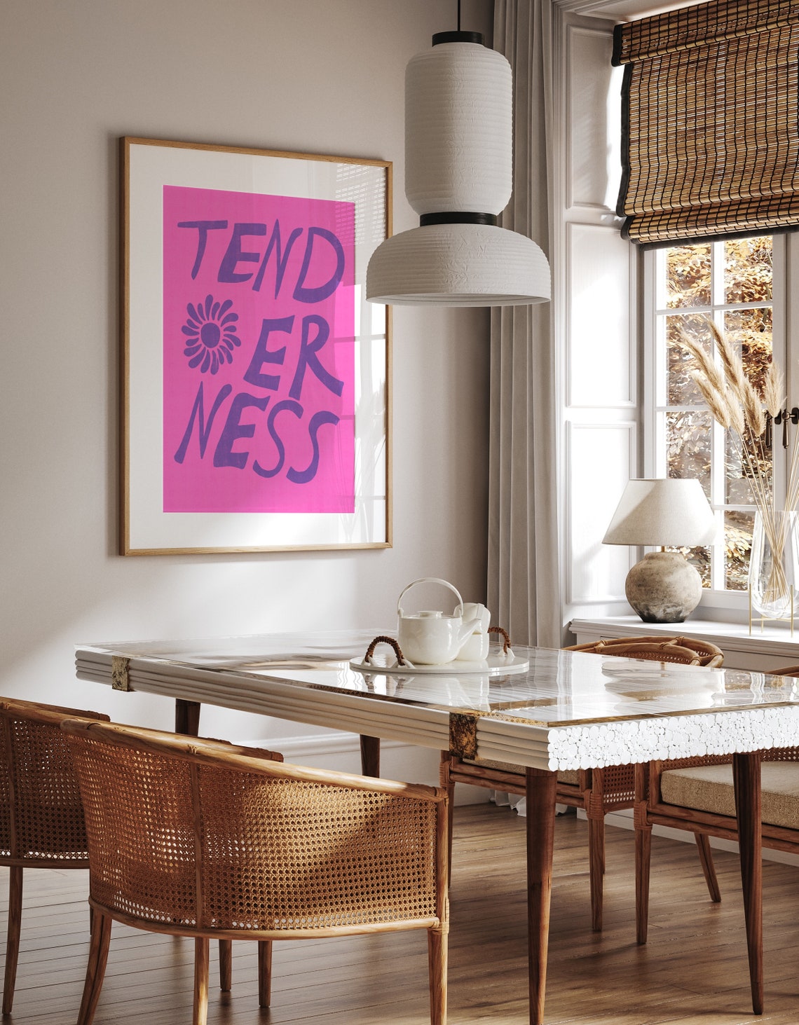 Tenderness Typography Poster in Purple Wavy Letters on Hot Pink - Image 2