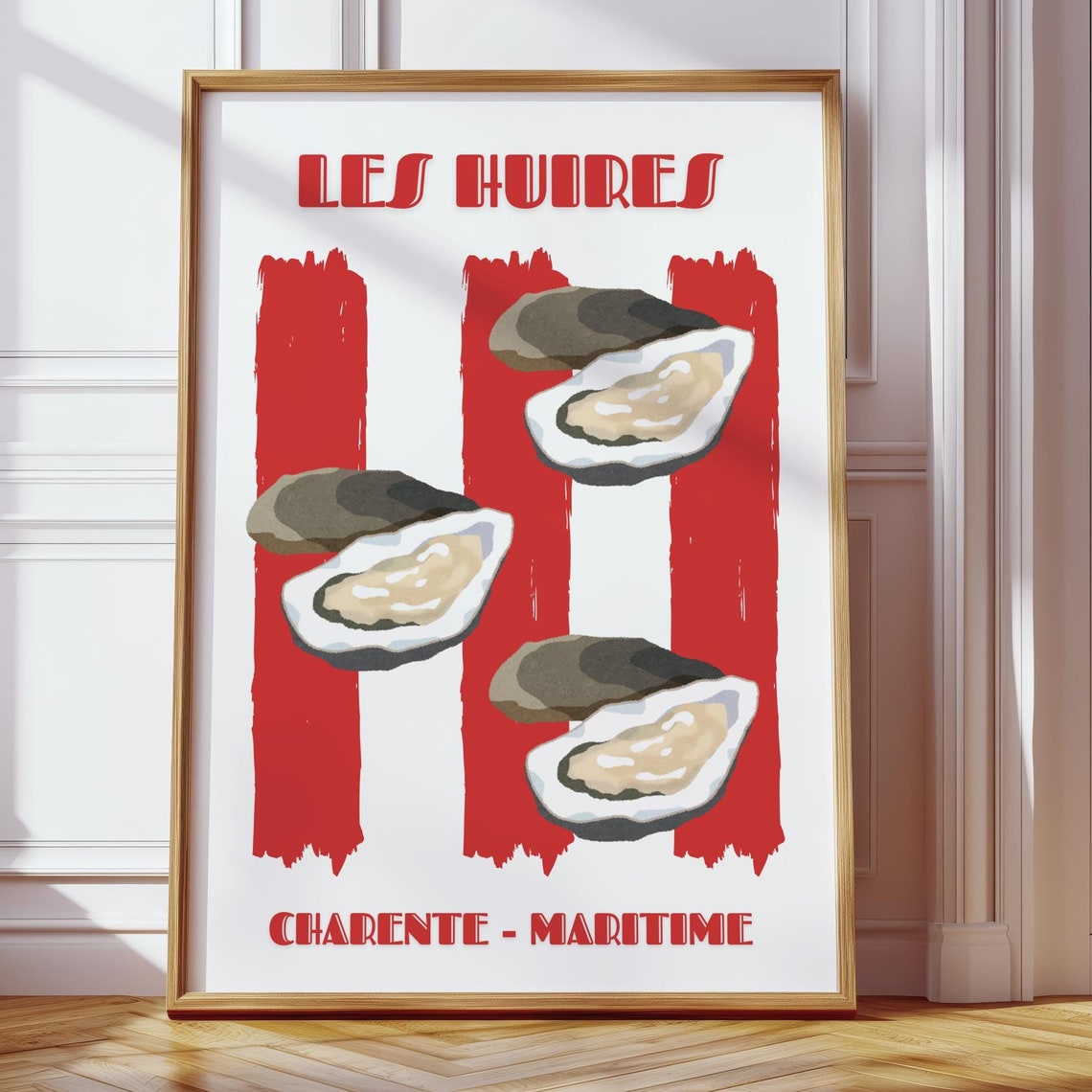 Les Huitres Red Striped Oyster Poster French Nautical Kitchen Decor - Image 3