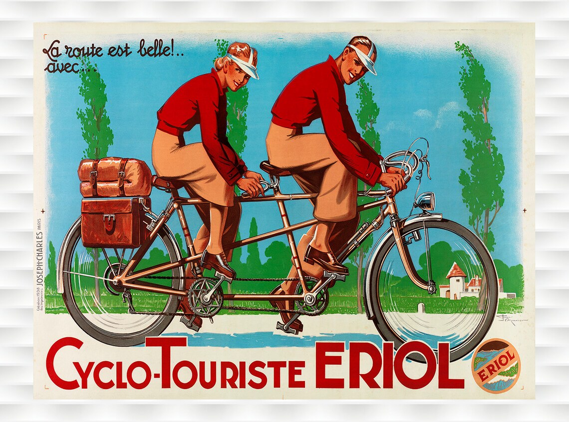 Cyclo Touriste Eriol Tandem Vintage French Bicycle Advertising Poster