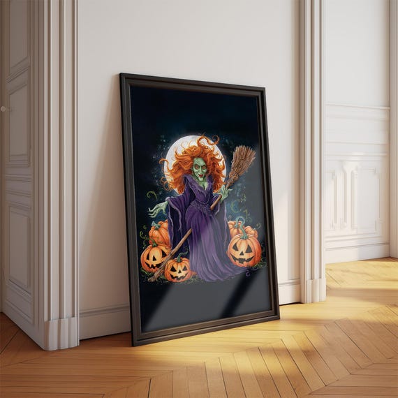 Cute Cat Print Halloween Wall Art Vintage Black Lover Gift Poster