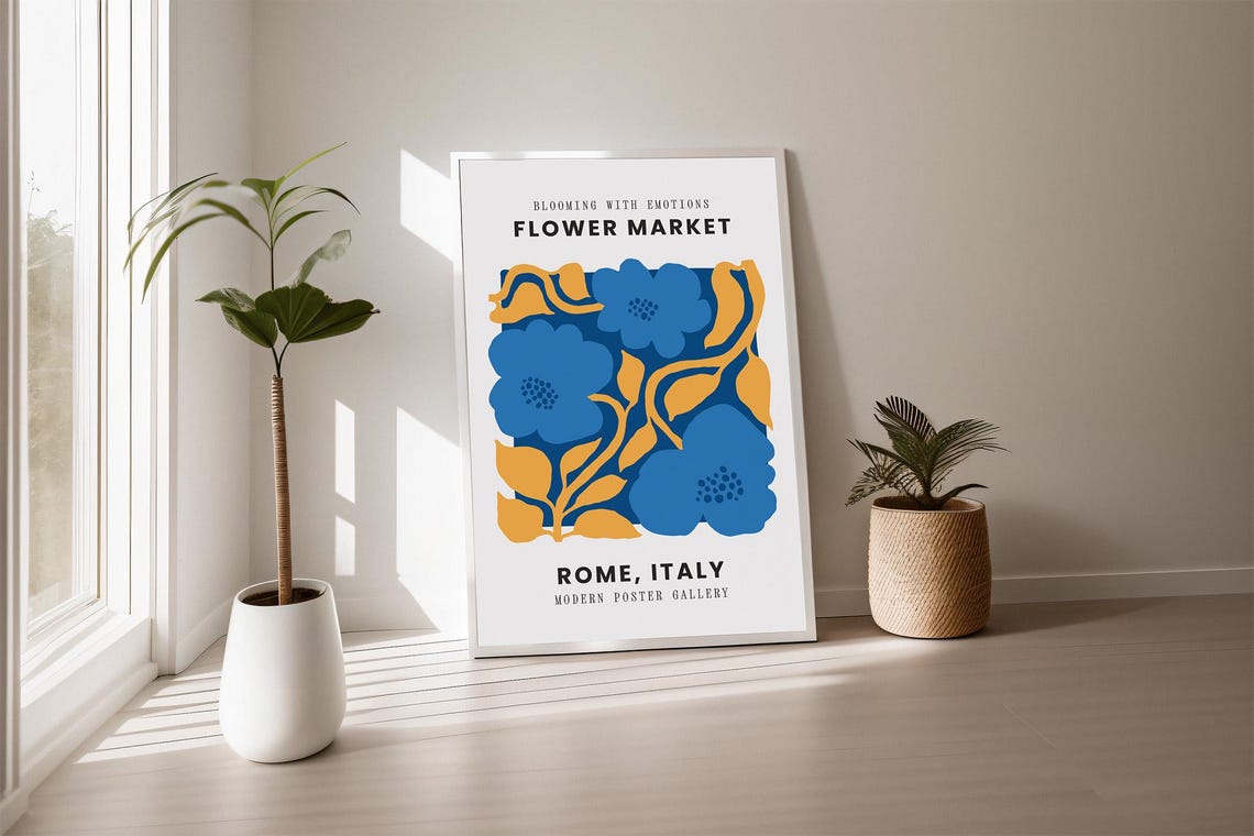 Flower Market Rome Italy Blue Flowers Abstract Botanical Art Poster