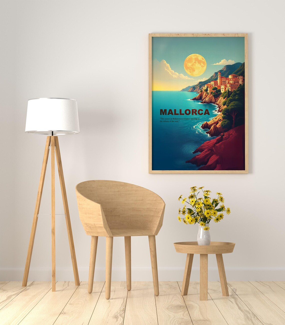 Mallorca Coastal Sunset With Cliffside Village Spain Travel Poster