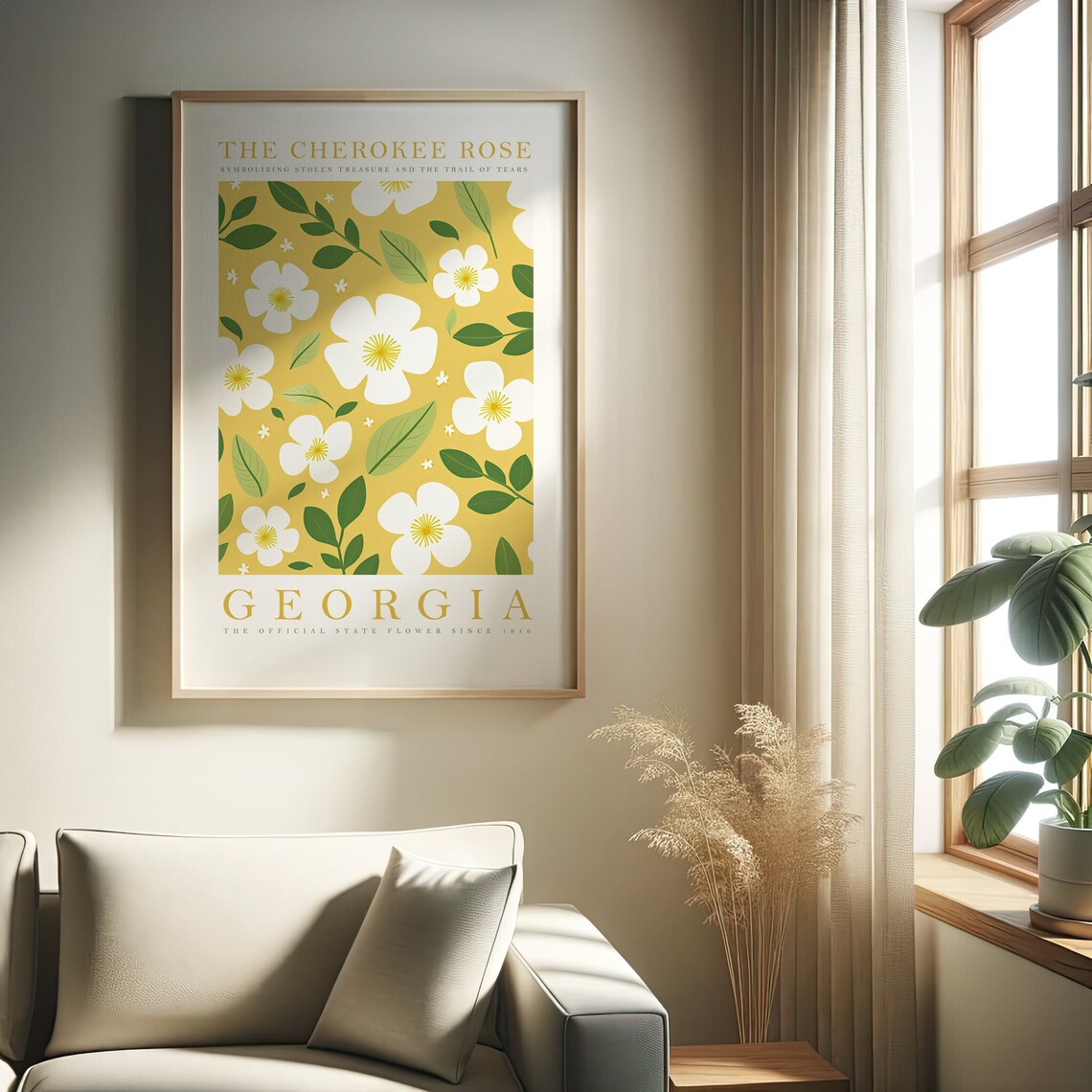 Georgia Cherokee Rose Flower Print, Botanical Poster