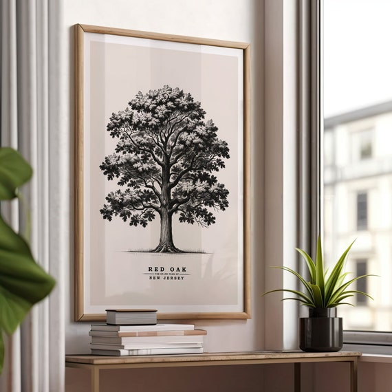 New Jersey Red Oak State Tree Vintage Sketch Tree Poster Antique Tree Print Botanical Art Nature Ink Drawing Gift