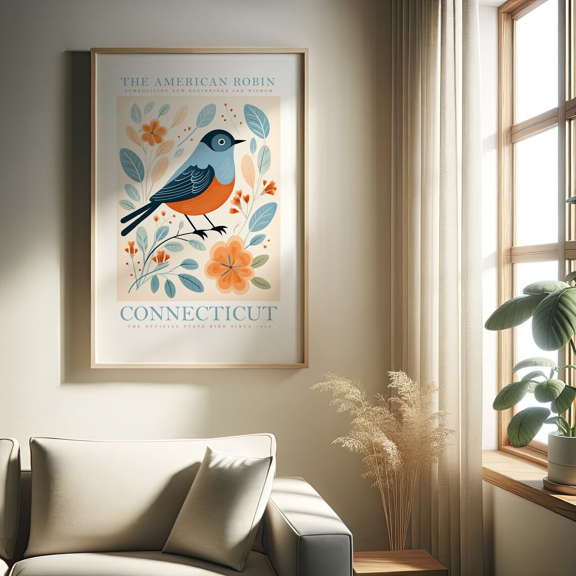 Connecticut State Bird Robin Art Print, Cute Wildlife